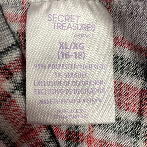 SECRET TREASURES SLEEPWEAR Red Black Gray Plaid Fleece Nightgown Size XL 16 / 18 - Picture 7 of 8